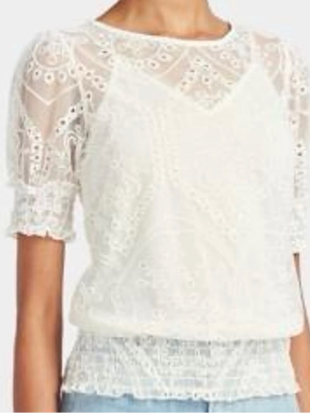 Express Ivory Lace Puff-Sleeve Blouse NEW XS